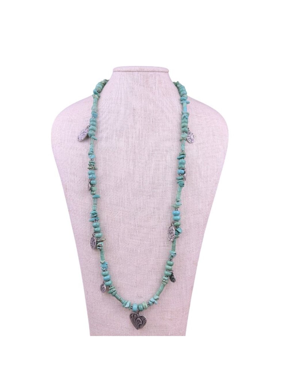 Holly Yashi Women Turquoise Color Bead Heart Charm Long Statement Necklace